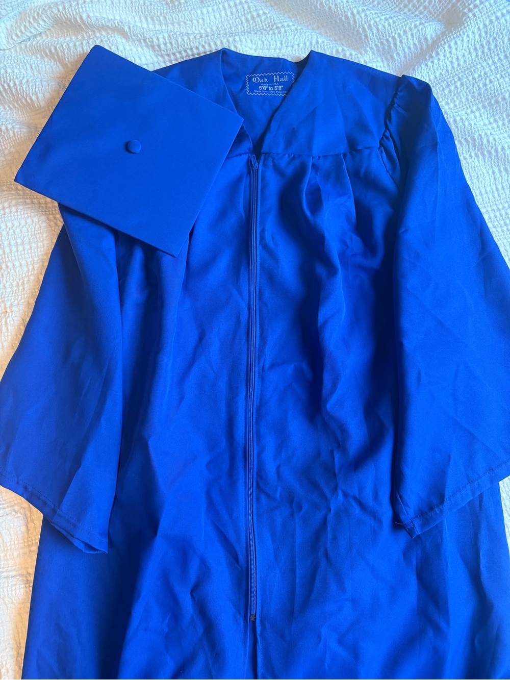 Unworn Royal Blue Matte Oak Hall Graduation Gown and Cap